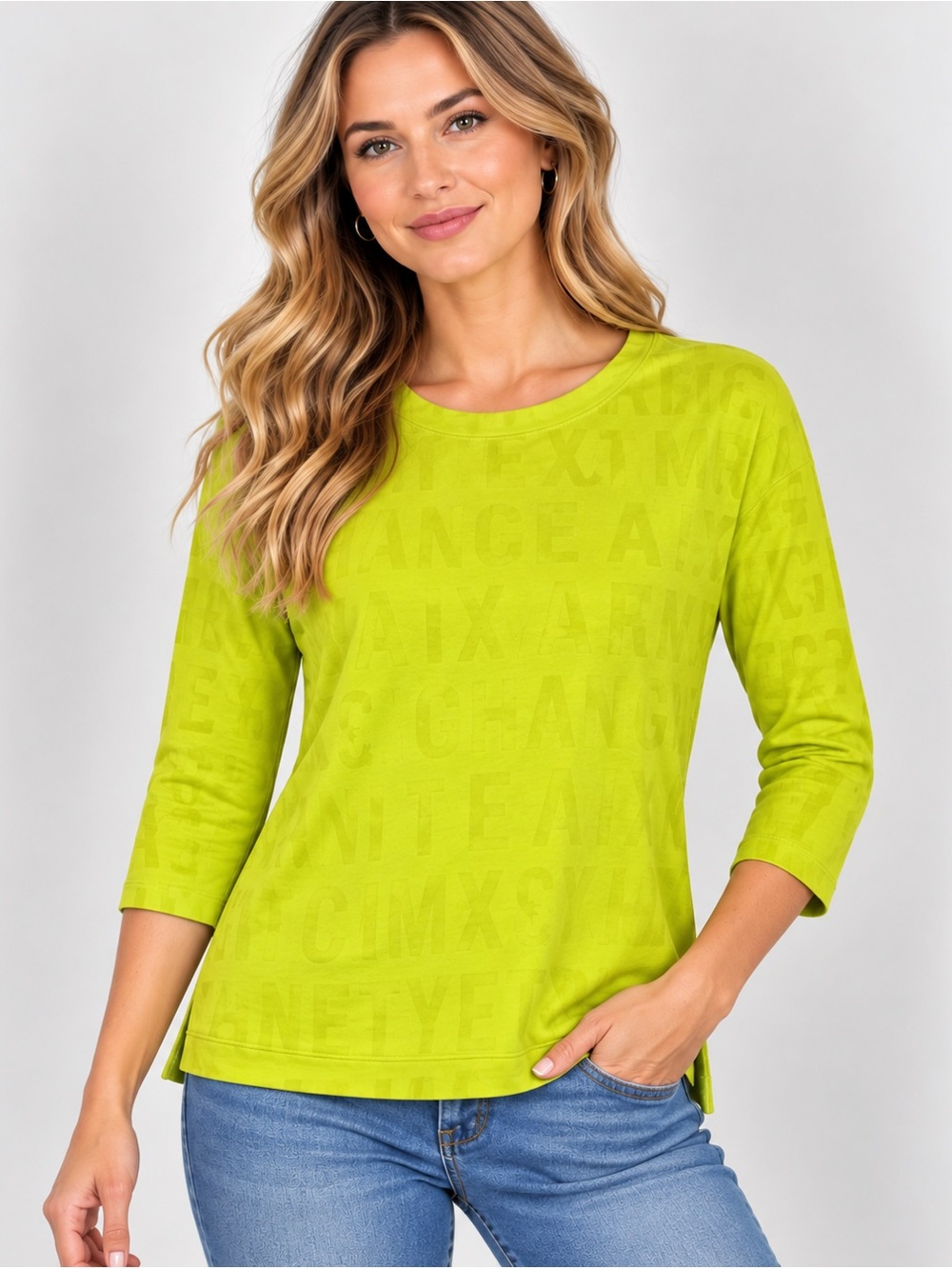 Armani Exchange Lime Green 3/4 Sleeve Logo Tee